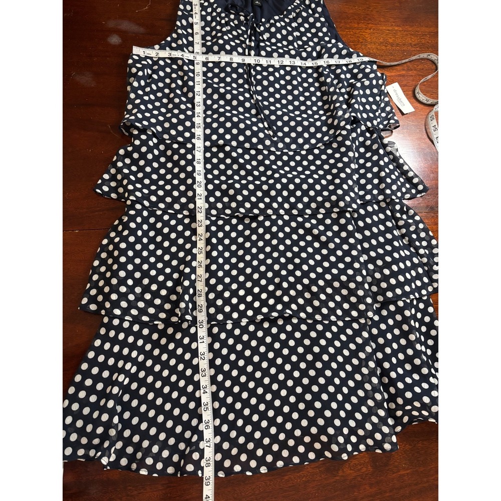 Roz & Ali Navy White Polka Dot Tiered Ruffle Dress 16 Wedding Cocktail Occasion - Picture 4 of 8